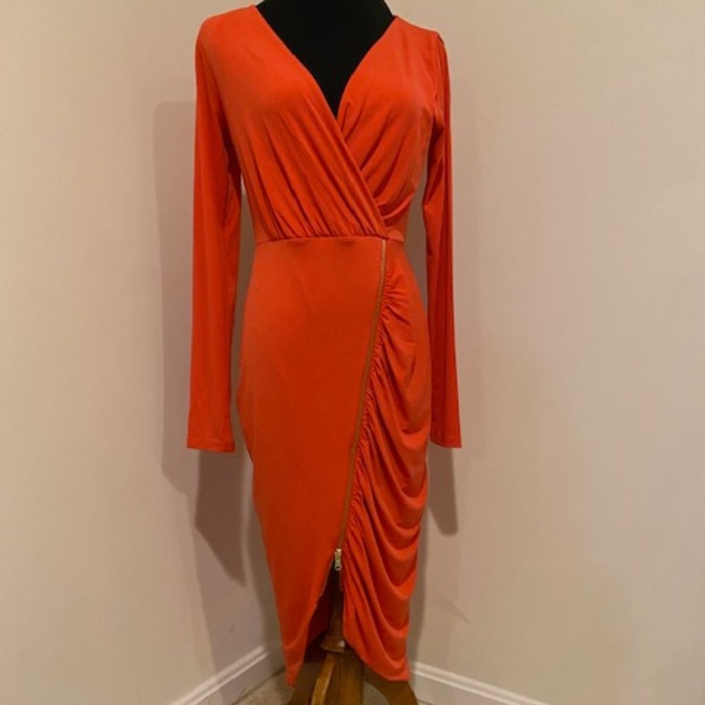 Rachel Roy Orange Asymmetrical Zipper Jersey  Womens Dress